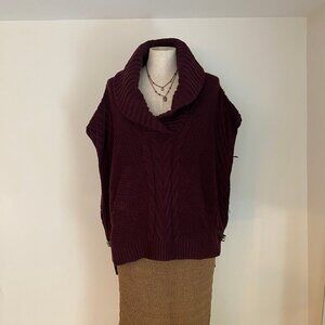 Sak's Fifth Ave Oversized Purple Short-Sleeve Cable Knit Sweater